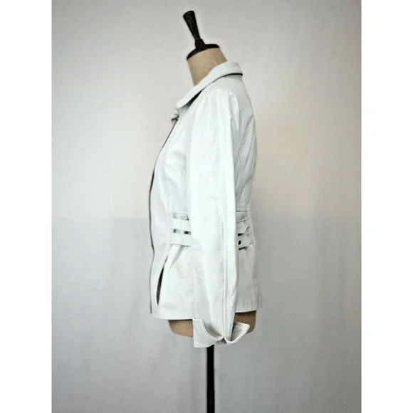 Premium Peruzzi White Leather Moto Jacket Womens Medium #1-0163 Italy - Picture 3 of 16